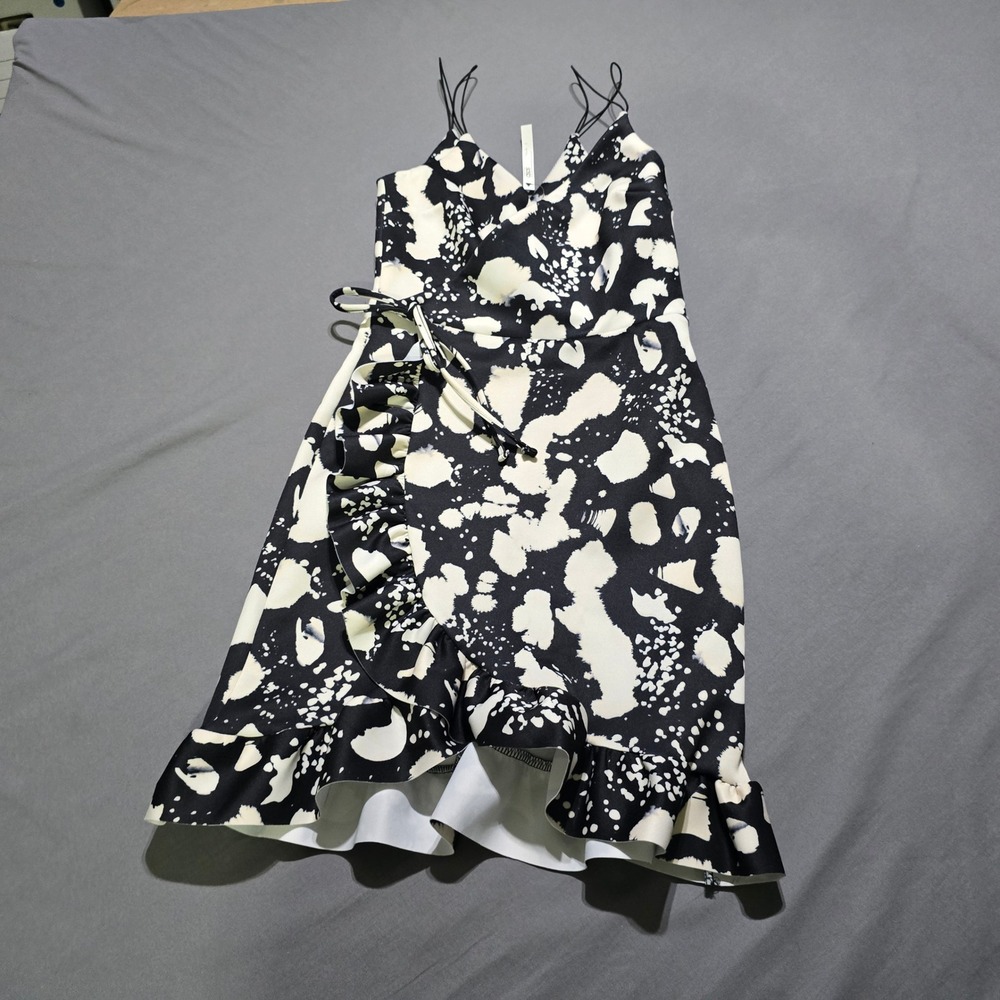 ASOS‎ Tall  Mini Dress Womens 4 Black White Abstract Ruffle Spaghetti Strap
